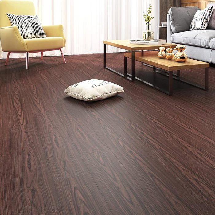 16 PVC Adhesive Floor Tiles, Mahogany Wood Finish, 90x15cm, Parquet Flooring, Adhesive Flooring for Bathroom, Stairs, Linoleum Flooring Roll, 16 PVC Floor Tiles