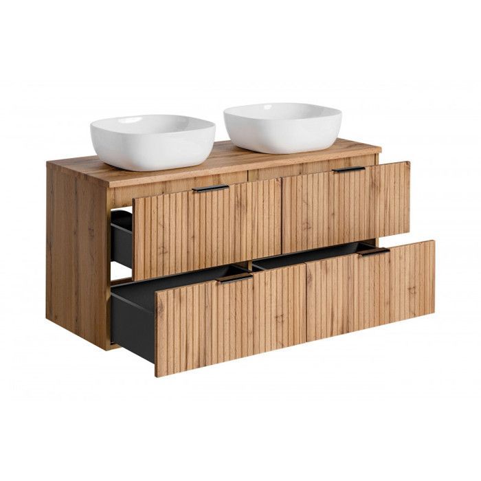 Complete bathroom set with double vanity unit, 120 cm, + 3 cabinets - Georgia Oak