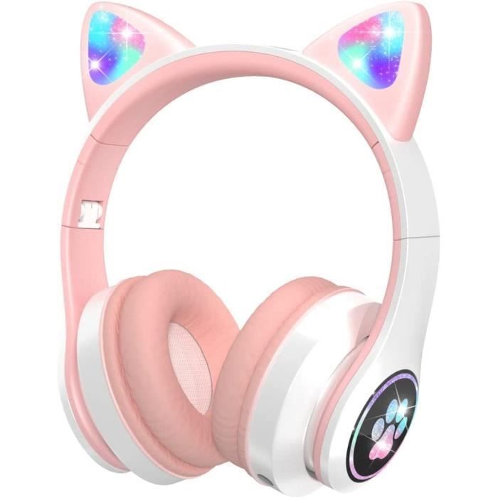 Casque pour enfants - LED - Bluetooth - Rose - Protection sonore - Rechargeable