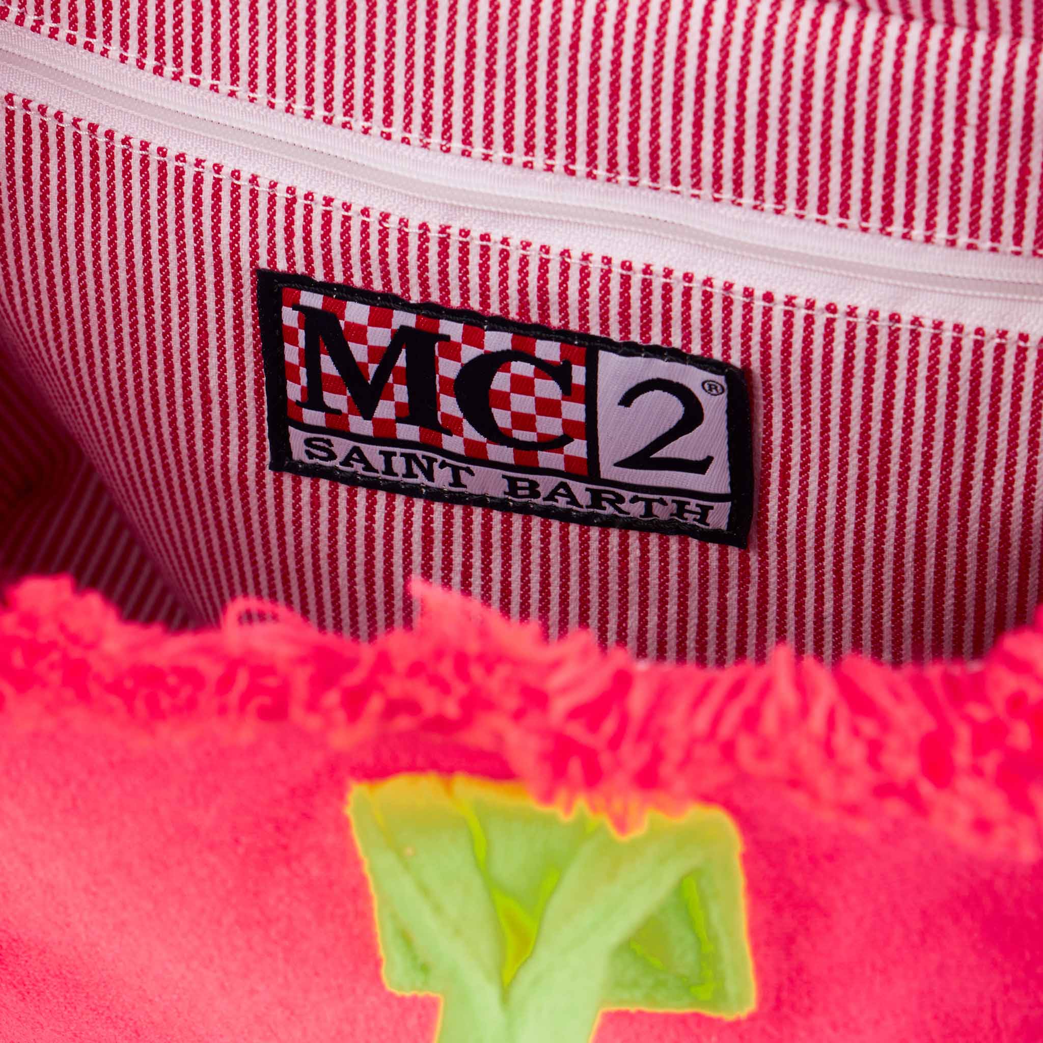 Colette Fuchsia Terry Handtas met Franjes | Geel Saint Barth Logo | Binnenflap met Metalen Rits | Binnenvak met Rits | 100% Katoen | MC2 Saint Barth