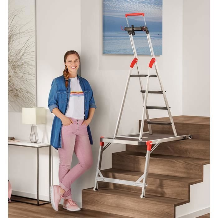 Escabeau en aluminium 4 marches Larges Hailo L100 + Plateforme TP1