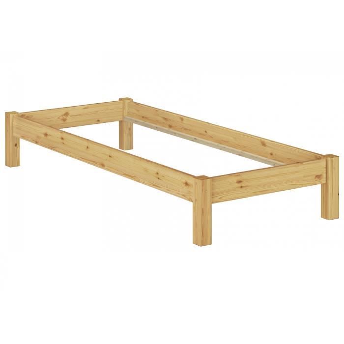 Struttura letto futon in legno massello di pino 90x200, design moderno, senza testiera né rete a doghe, 60.35-09oR