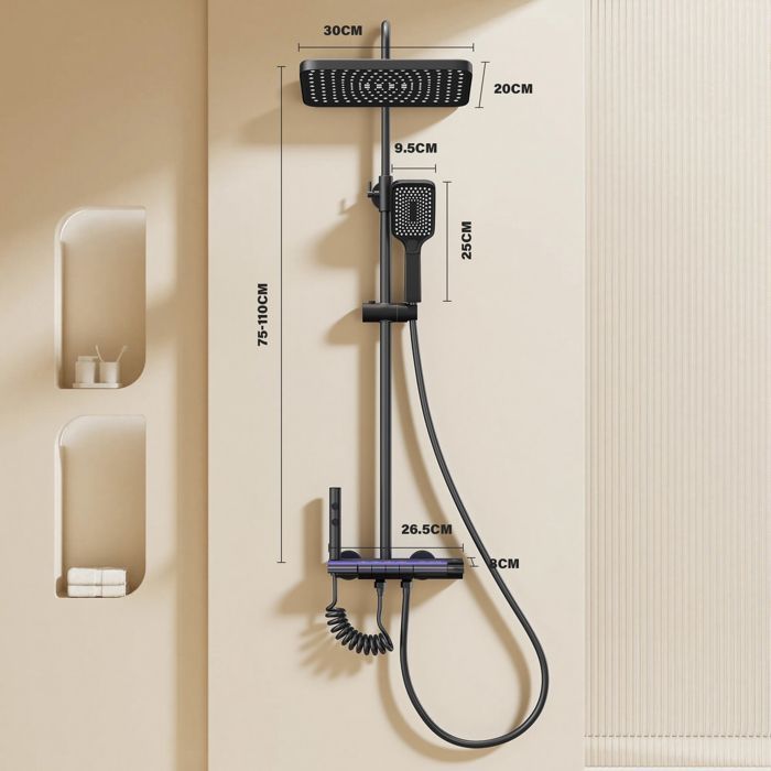 Columna de ducha - STANAW - STANAW - Negro titanio - Cabezal cuadrado de 30 cm - Pantalla LED de cielo estrellado