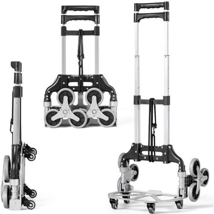 Carretilla plegable de aluminio COSTWAY - Altura ajustable - 80 kg - 10 ruedas flexibles - Mango telescópico - Cuerda elástica