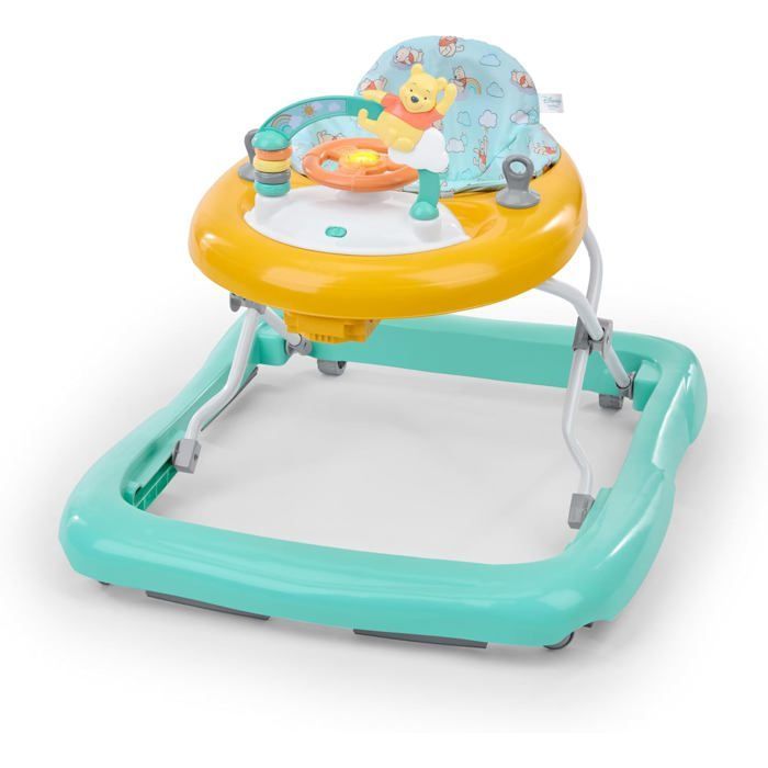 DISNEY BABY -WINNIE- Girello convertibile e pieghevole 2 in 1, con giocattolo attività integrato e rimovibile, musica, luci e altezza regolabile.