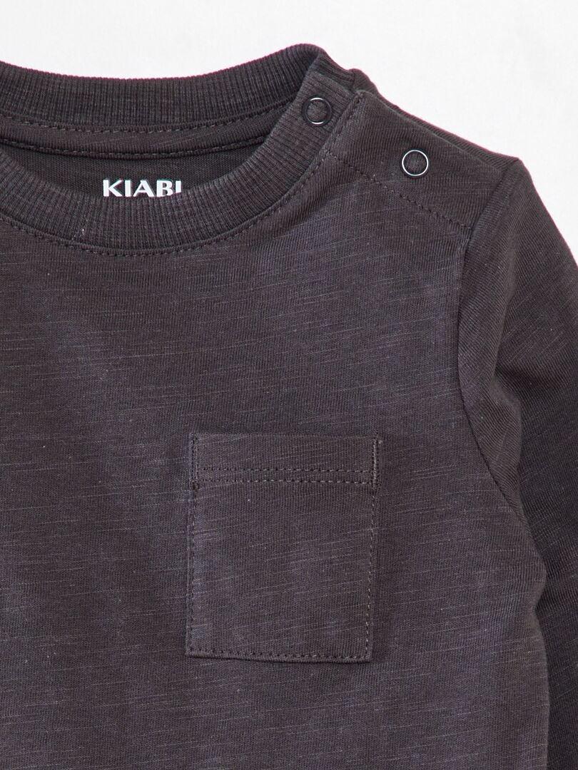 T-shirt met ronde hals en zakje - ZWART