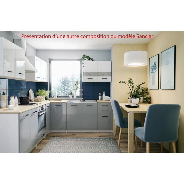 Sanclar 6-piece kitchen - white lacquered finish with black handles, 2 meters long