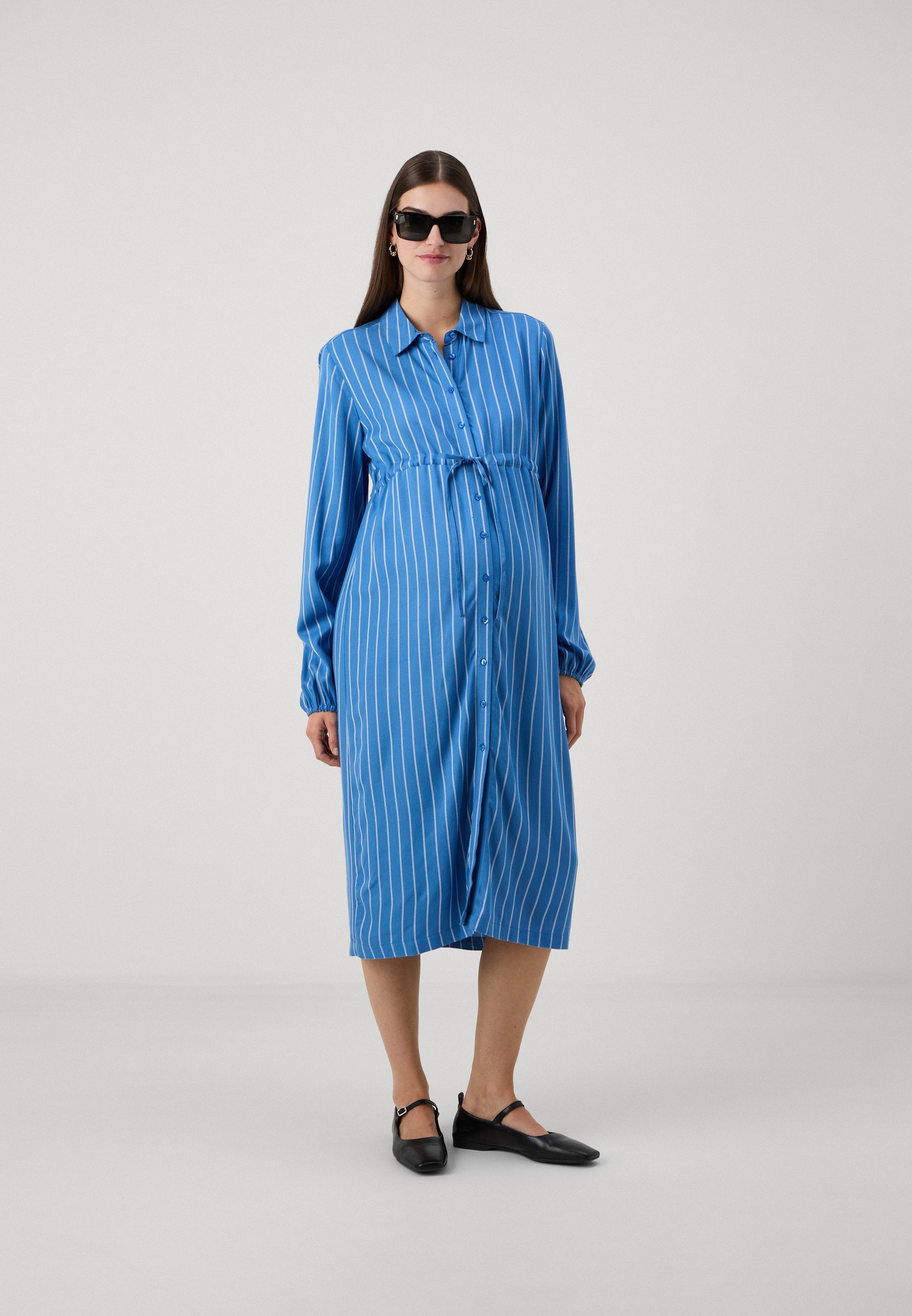 MAMALICIOUS MLIMAN LIA GESTREEPTE MIDI-JURK - Overhemdjurk - blauw jaspis/wit