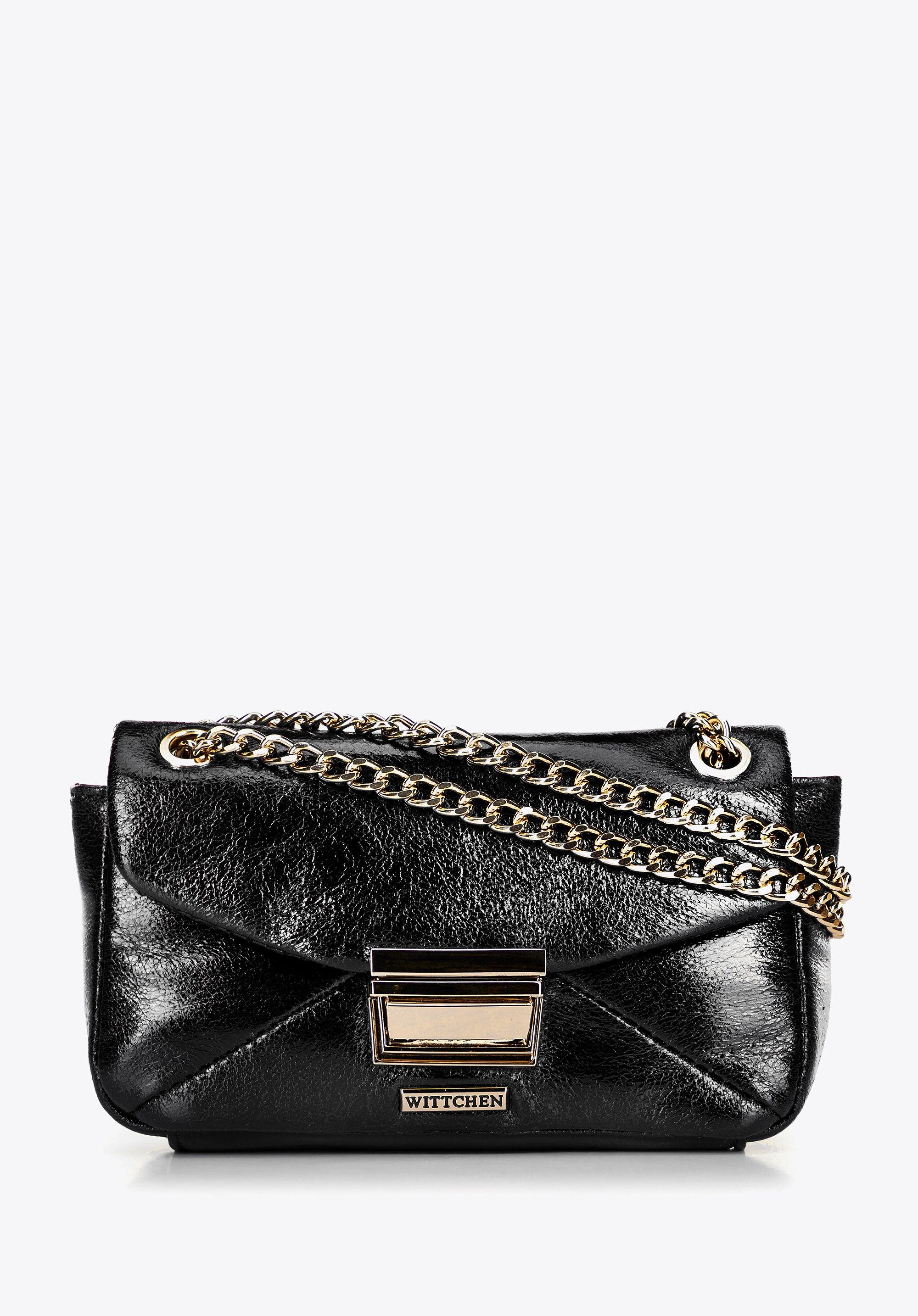 Minitorebka crossbody z połyskującej ekoskóry czarna