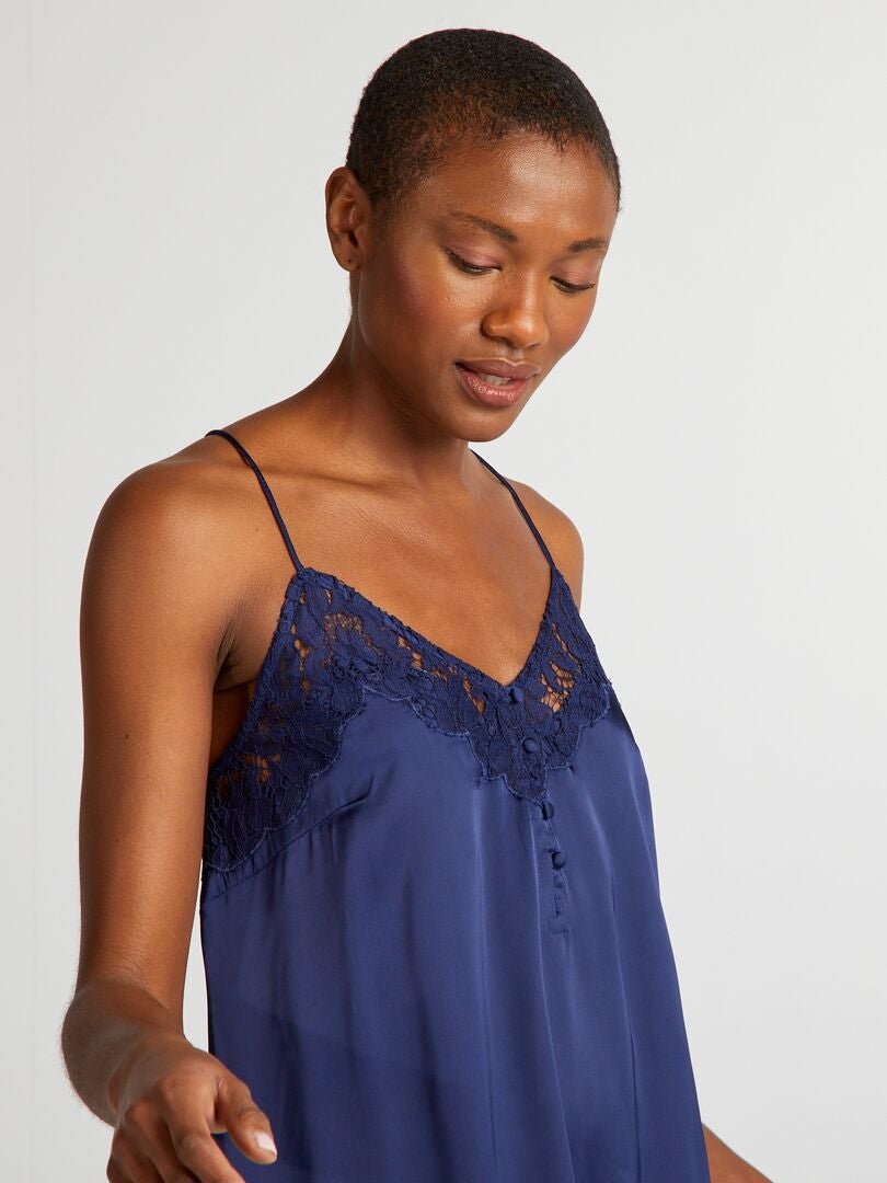 Babydoll de satén con tirantes finos - AZUL
