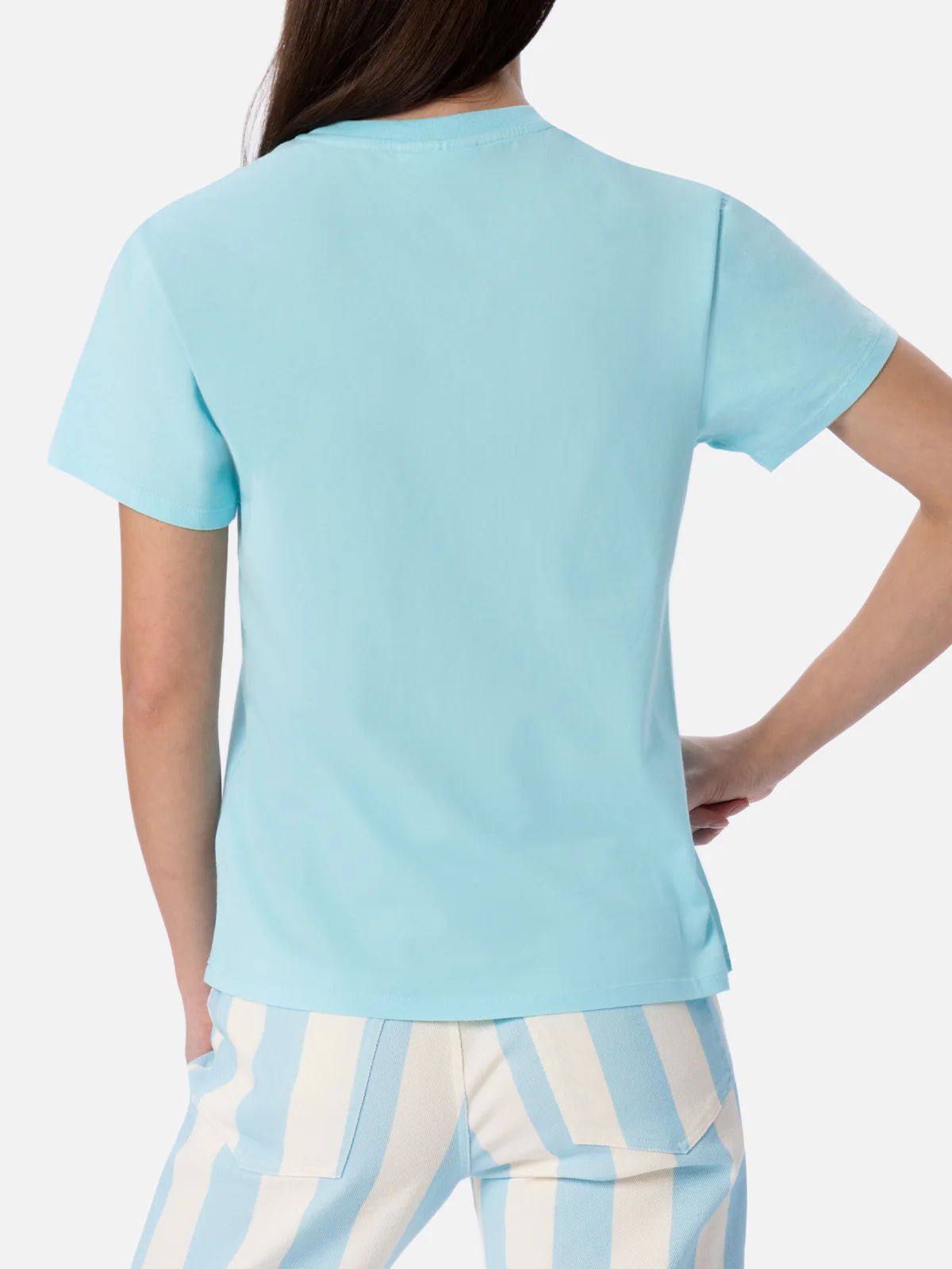 Emilie dames T-shirt met ronde hals in aquagroene katoenen jersey met
