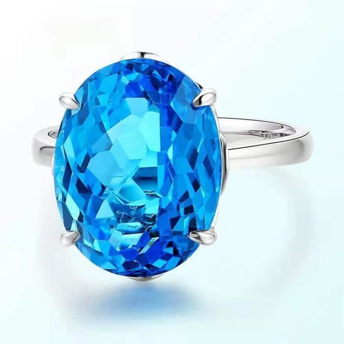 Solitaire cubic zirconia engagement ring - RMEGA - Elena - Blue - Crystal - White Gold Plated