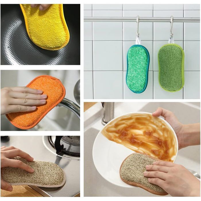Esponjas de microfibra de doble cara para fregar: lavables y reutilizables para una limpieza a fondo.