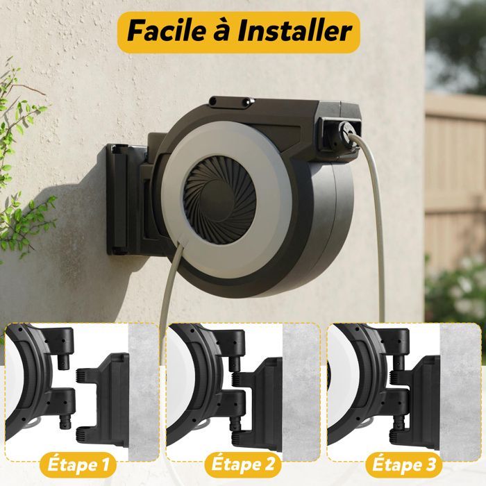 Manguera de jardín retráctil COSTWAY de 30 m para montaje en pared - Soporte giratorio de 180° - Diámetro de 15 mm - Kit completo - Boquilla pulverizadora