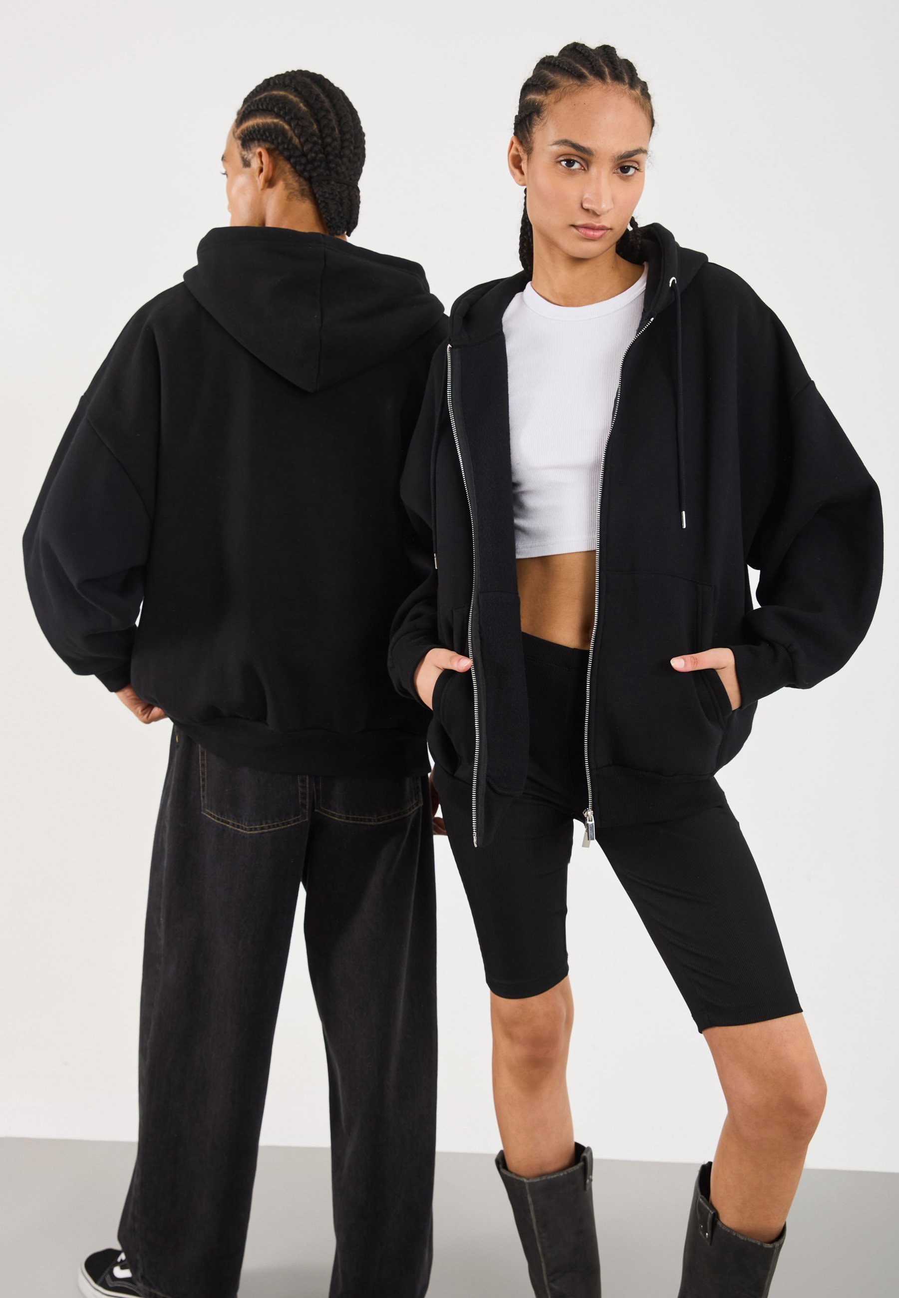 YOURTURN OVERSIZE BASIC ZIP HOODIE UNISEX - Sweatshirt met rits - echt zwart