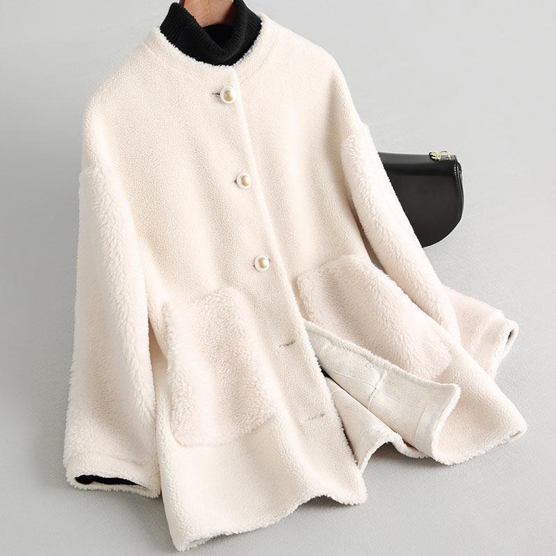 Manteau d'automne-hiver pour femme en véritable fourrure d'agneau composite, doublure en similicuir suédé A139