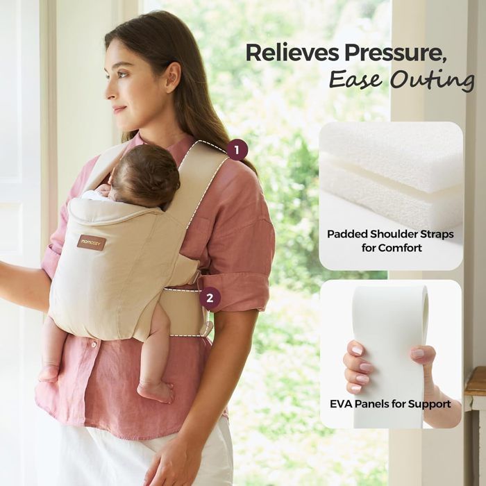 Momcozy nyfødt bæresele fra fødselen av, ergonomisk støtte med nakkestøtte, lett og trygg (3 til 11 kg), khaki