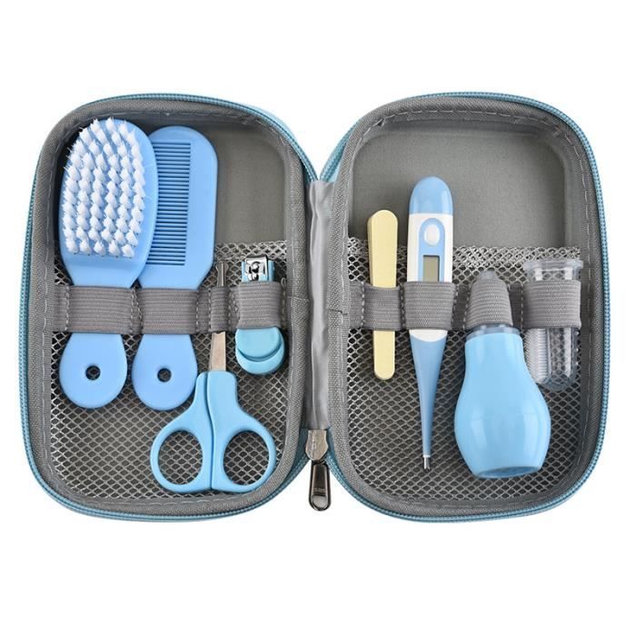 Trousse de Soin Bébé, 8pcs Professionnel Trousse de Toilette Bebe Kit Soin Naissance Bebe avec Sac de Transport Kit