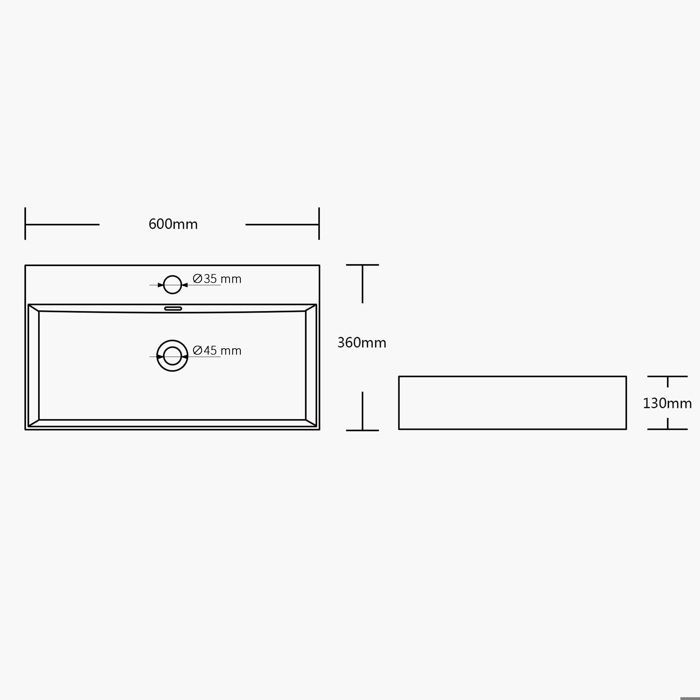 Lavabo de encimera blanco doporro, lavabo rectangular de cerámica para baño, Brüssel206, 60x36x13cm