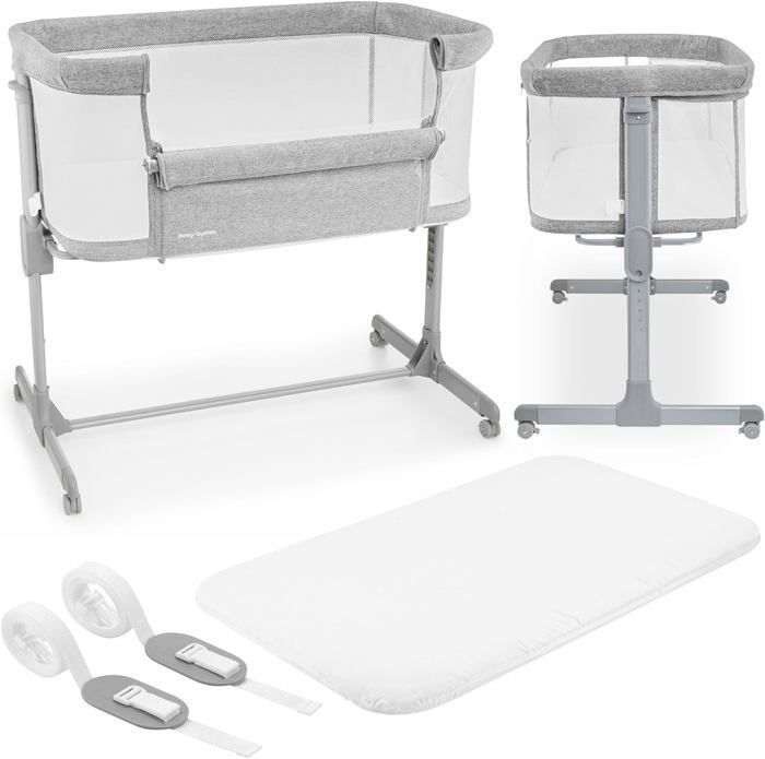 Lit bébé Cododo 3 en 1- Lit Parapluie Pliable Luna- Moby-System- Jusqu'à 9 kg, 7 Niveaux Réglables, 4 Roulettes Mur Latéral