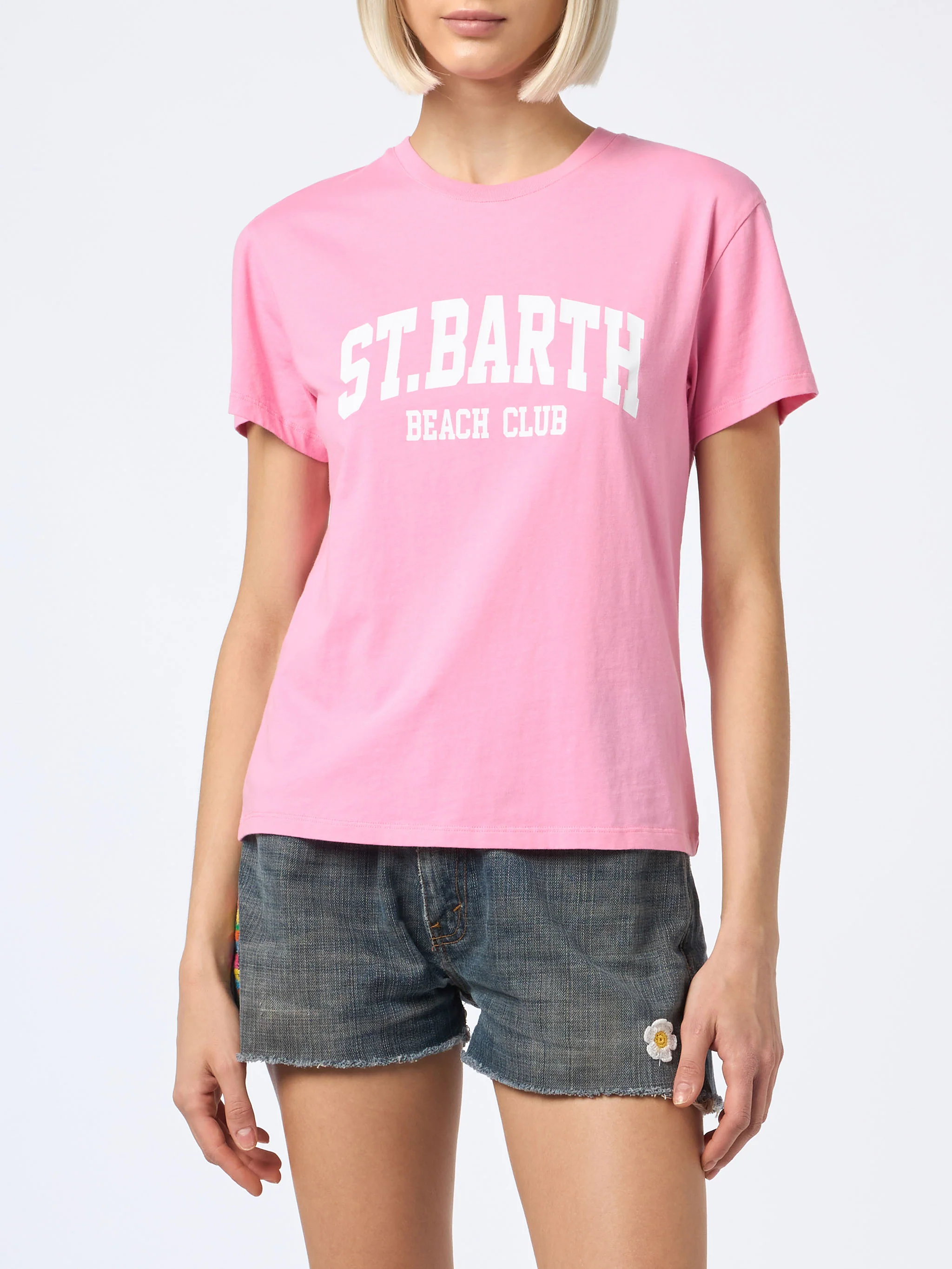 Emilie dames T-shirt met ronde hals, gemaakt van katoenen jersey met Saint-print.