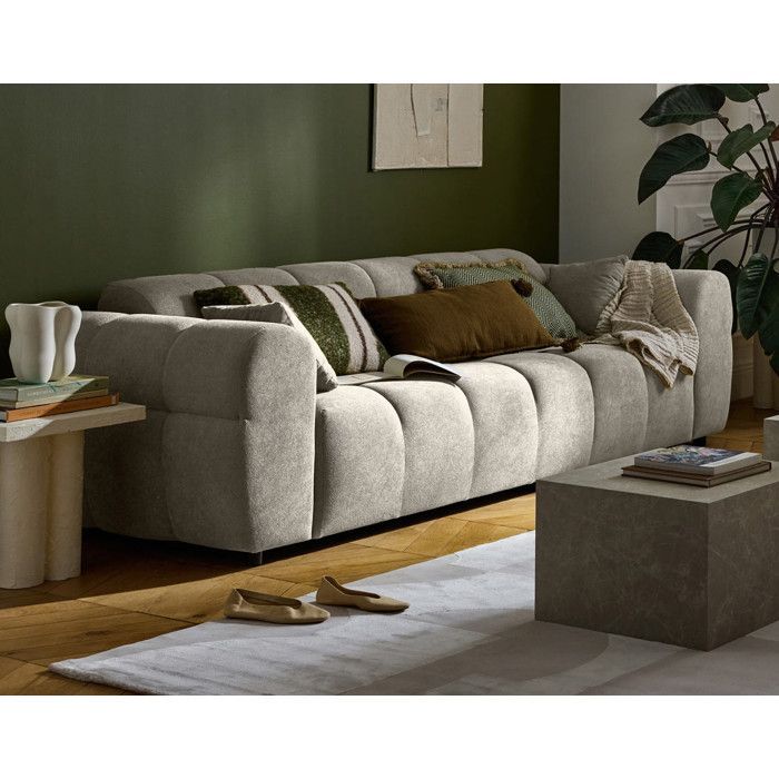 Ray – 3-Sitzer-Sofa mit gerader Sitzfläche in strukturiertem Stoff – Grau