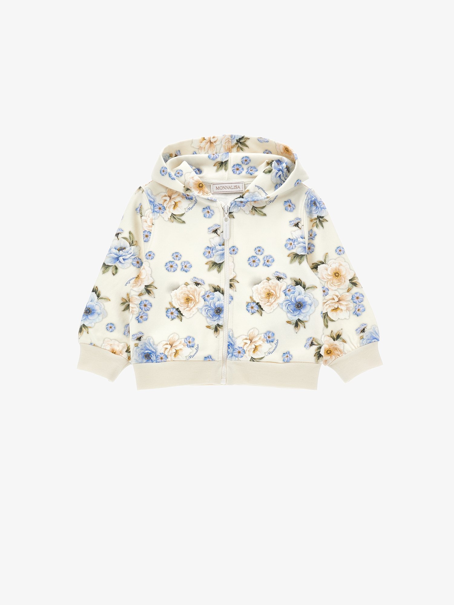 Monnalisa FIORI ALL OVER - Bluza zapinana na zamek - ecru/celeste