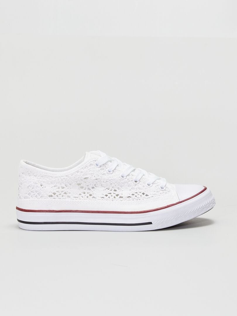 Lage sneakers van macramé canvas - wit