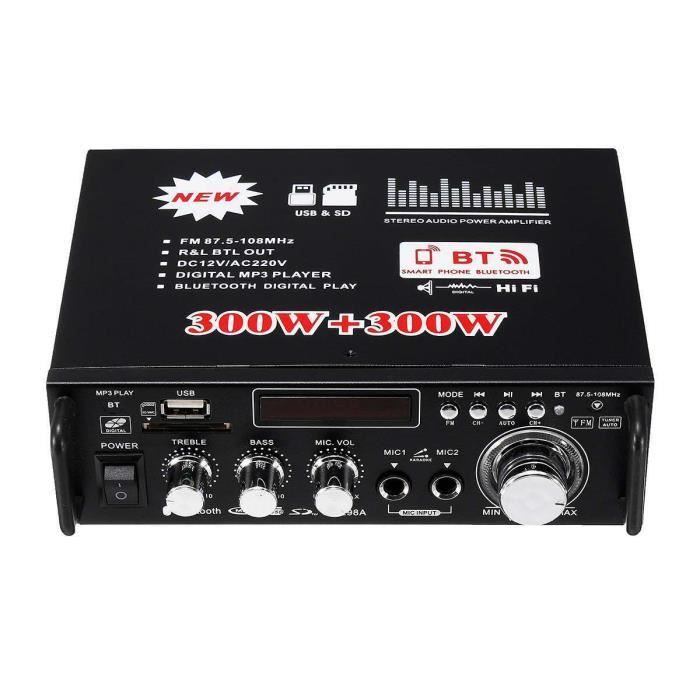 Mini amplificador de potencia estéreo de audio HiFi de 2 canales, 220 V, Bluetooth, radio FM