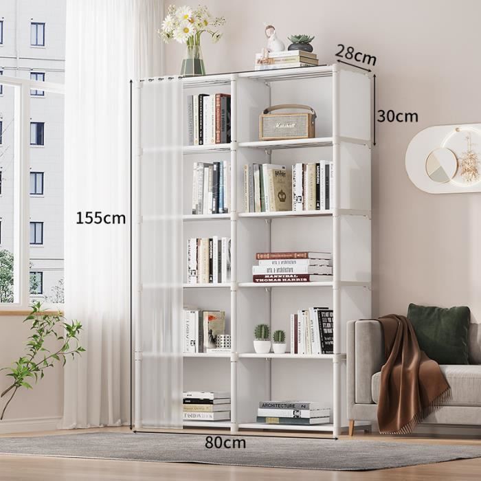 Estantería de 5 niveles, mueble alto para libros y decoración para salón, oficina o dormitorio, 80x28x155cm, blanca.
