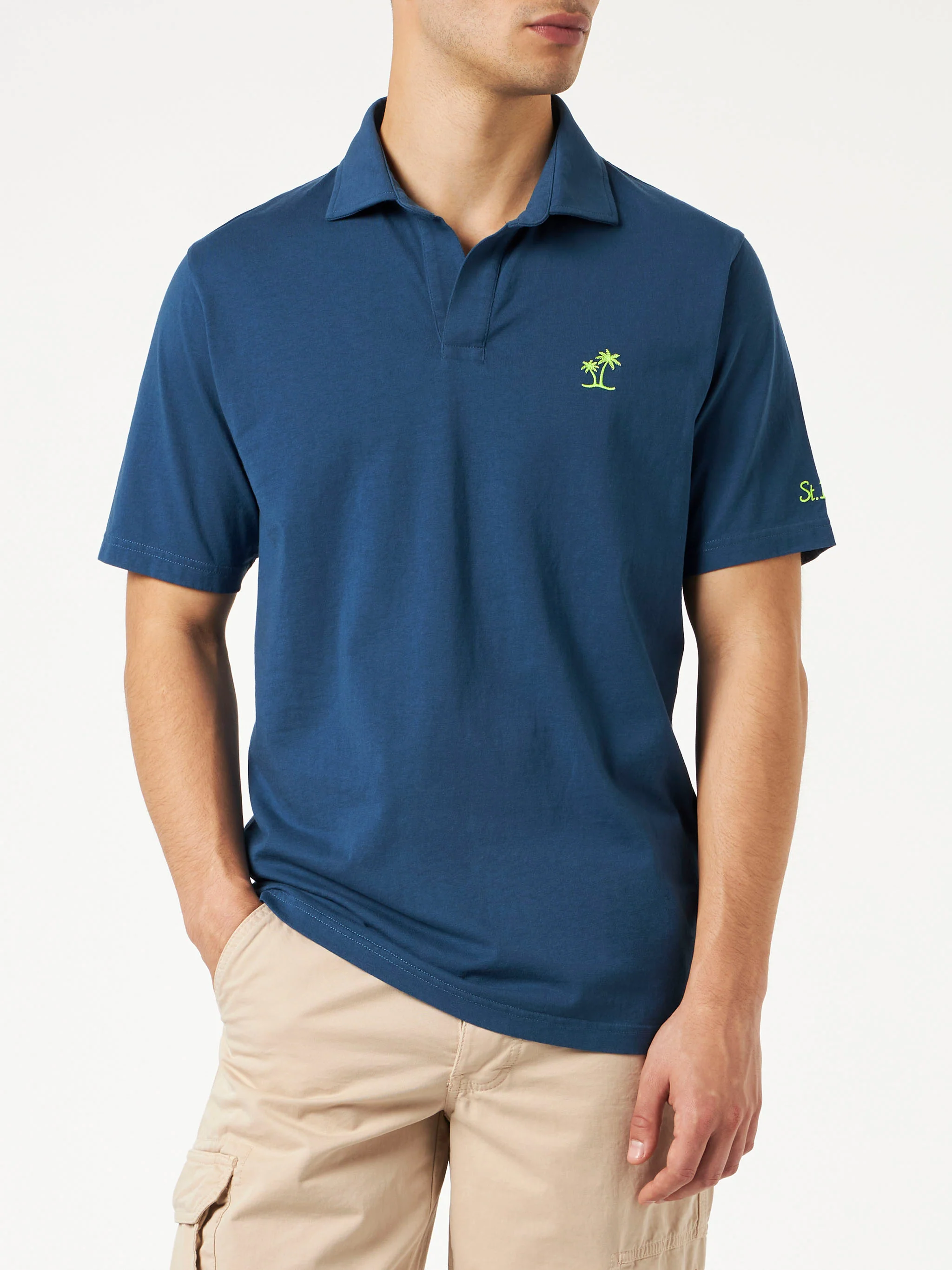Herenpolo van marineblauw katoenjersey