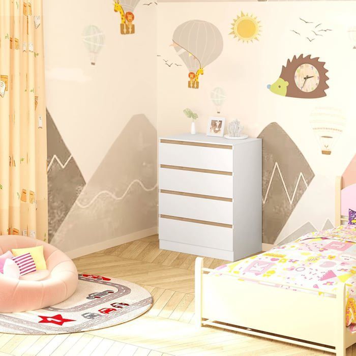 Cambiador WOLTU, cómoda cambiador para bebés con 4 cajones, MDF y madera de ingeniería, 80x75x109,2cm, blanco WT008ws