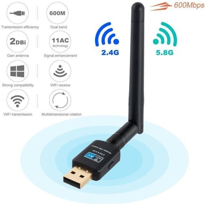 Dongle Wi-Fi de 600 Mbps, Adaptador Wi-Fi USB 4G para PC com Windows, etc.