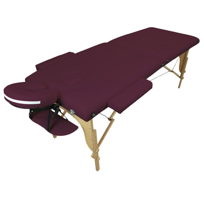 Folding 2-section wooden massage table with Reiki panel + Accessories and carrying case - Plum - Vivezen