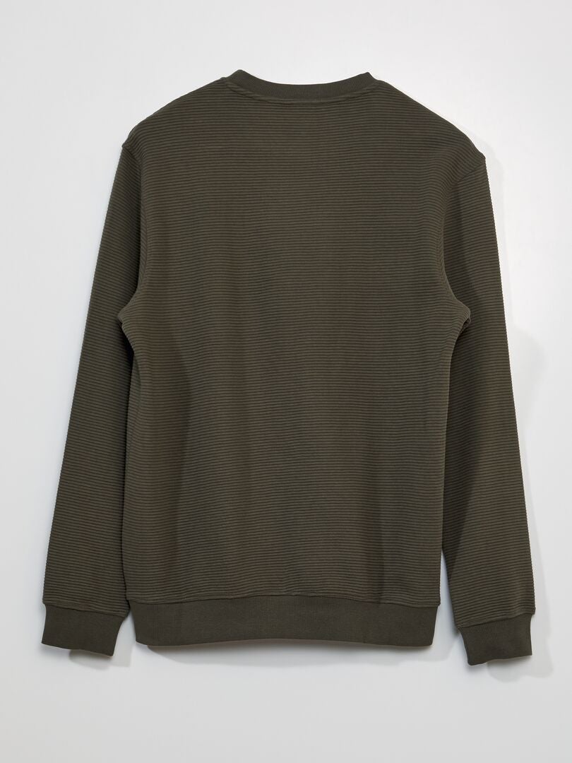Sweatshirt met ronde hals in gestreepte stof - KHAKI