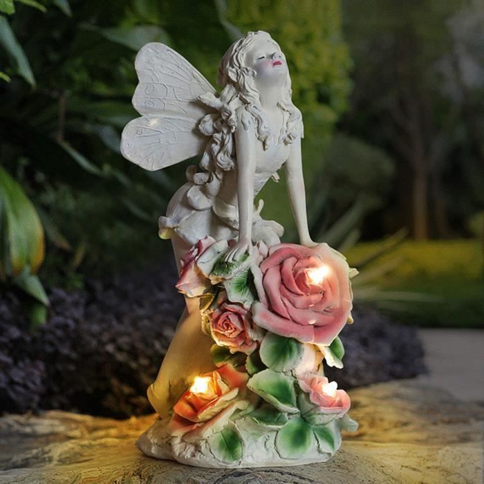 Decorazione da giardino - ROKOO - Statuetta di fata con luce solare in resina - Oro - 12,5*14,5*26,2 cm