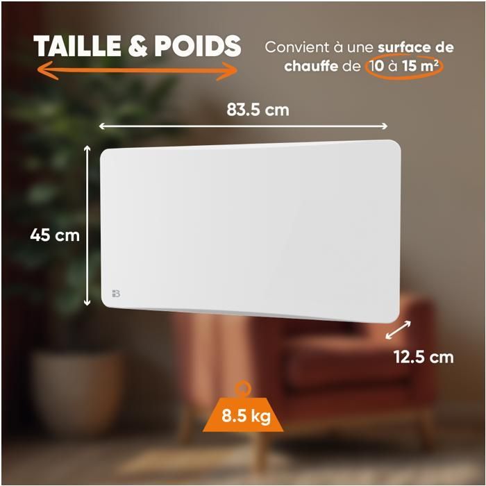 Fixed electric radiator with dry inertia - Dual heating core - BESTHERM - ALMEA 1500W - horizontal white