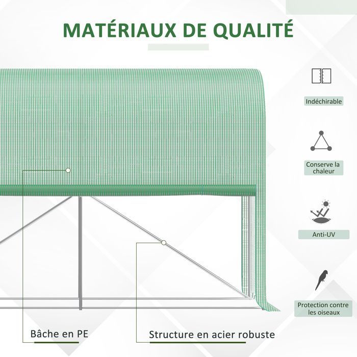Serre de jardin - Outsunny - bâche renforcée 140 g/m² porte zippée enroulable légumes plantes fleurs - PE - 300x100x200cm - vert
