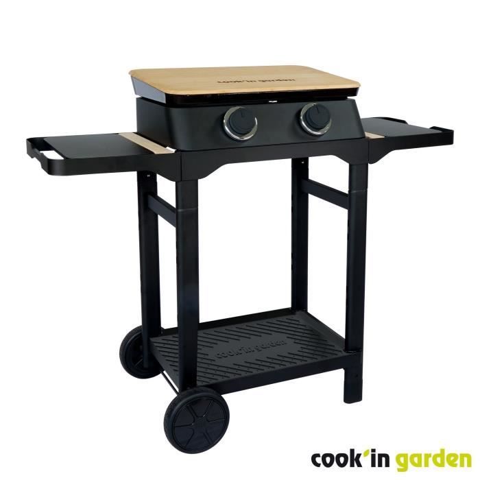 COOK'IN GARDEN DUNE 60 Gas Plancha on Cart - 2 Burners - 4 kW - L 131 x W 60 x H 103 cm - Cooking Surface 56.5 x 36.5 cm - Black