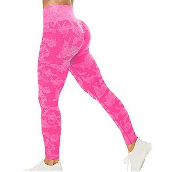Leggings de sport sans coutures camouflage pour femme, taille haute, gainants, pour le yoga et la gym, couleur carmin, taille L.