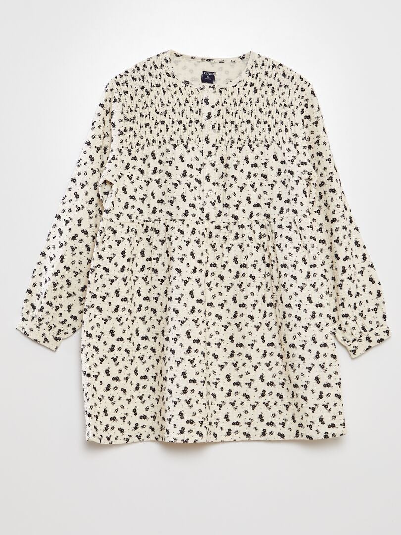 Vestido de malha com estampa floral em relevo - BEGE