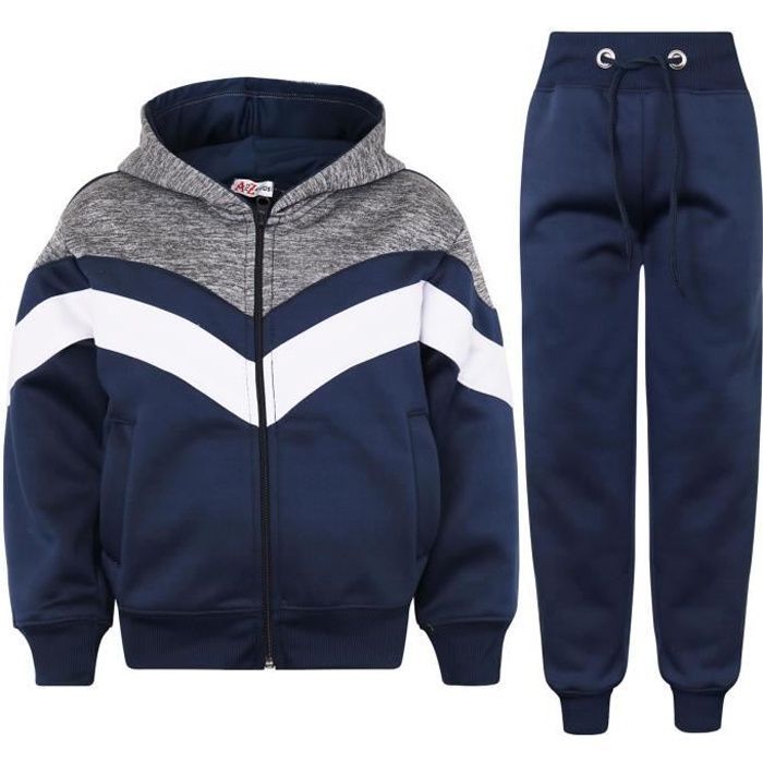 Chándal unisex de felpa para niños con paneles en contraste, azul marino - Conjunto de chándal (parte superior e inferior), edades de 5 a 13 años.