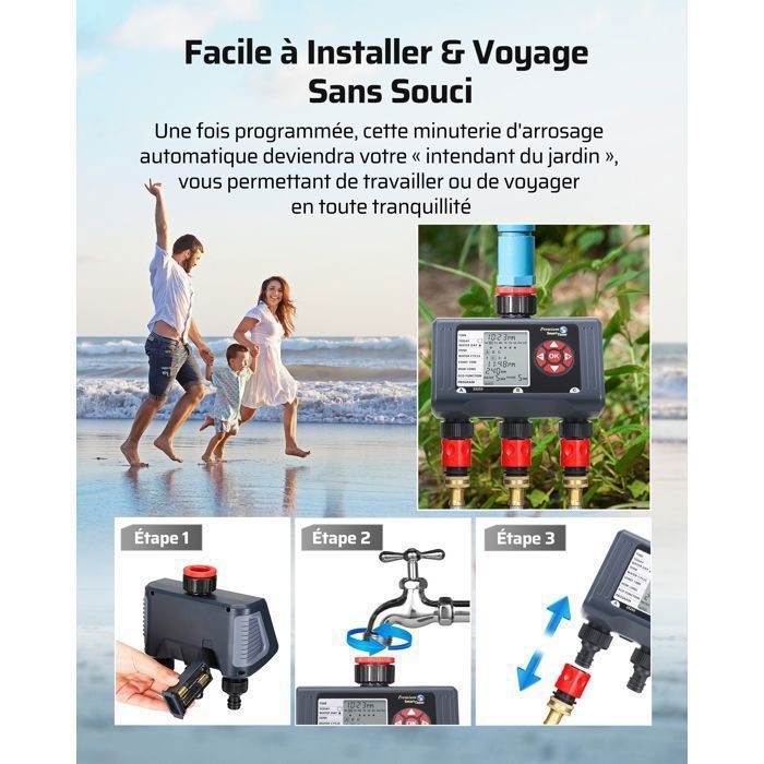 DEWENWILS 3-weg buitenirrigatiecontroller - 4 programma's per zone - Automatische tuinirrigatietimer - Waterdicht