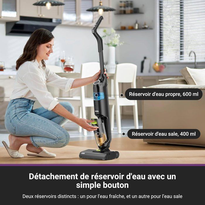 EUREKA NEW400 - Aspirateur Laveur sans Fil pour Sols Durs - Autonettoyant - Aspirateur Laveur Eau et Poussière - Longue Autonomie