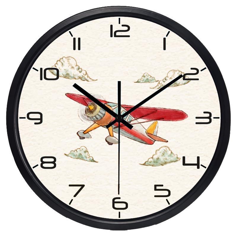 Modieuze, populaire, creatieve, stille, niet-tikkende, retro geschilderde vliegtuigwandklok met persoonlijkheid, puur modern.