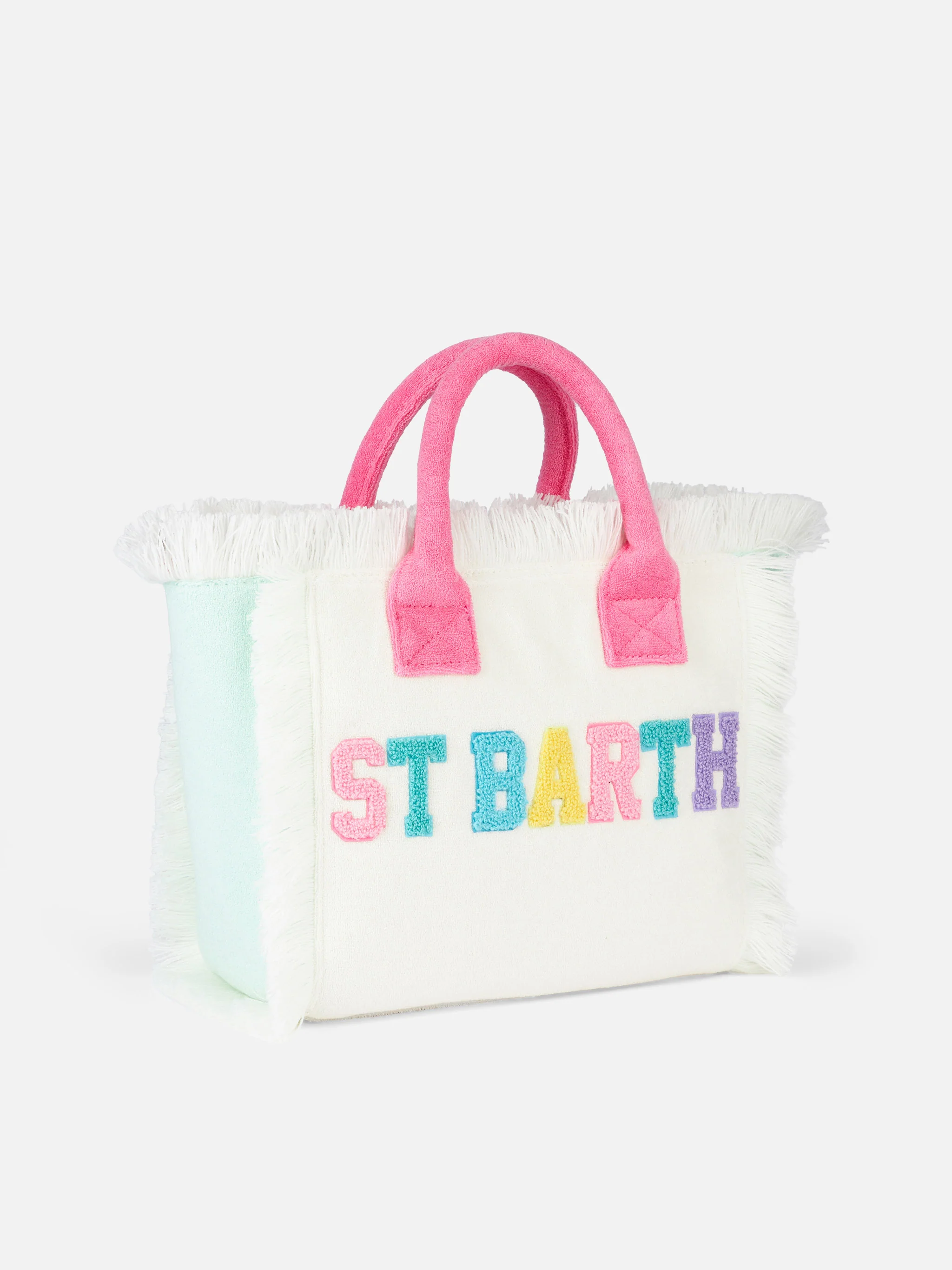 Colette Sponge Handtas Wit | Meerkleurig Patch Logo | Ritssluiting en Binnenvak | Afneembare Schouderband | Meerkleurige Badstof Patch | MC2 Saint Barth