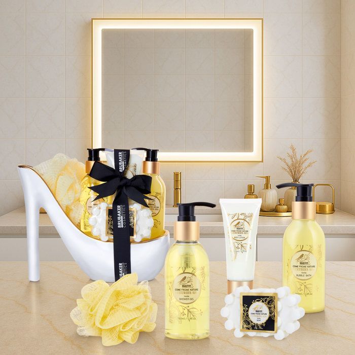 BRUBAKER Cosmetics - Coffret de bain & beauté - Vanille - 6 Pièces - Escarpin décoratif - Blanc/Doré - Idée cadeau Femme