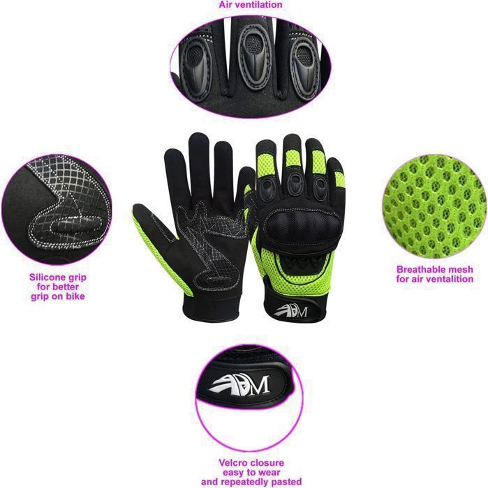 Guantes de moto ADM para hombre, homologados CE, para verano/entre estaciones, antideslizantes, transpirables, fluorescentes, tallas S, M, L, XL, XXL