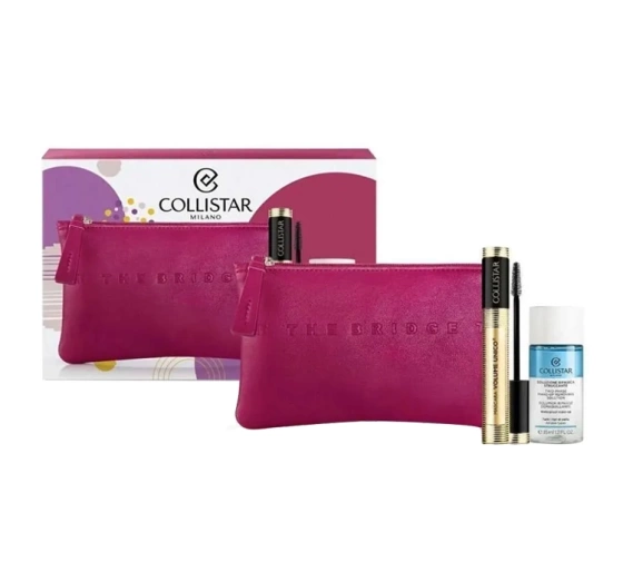 Collistar tusz do rzęs 13 ml   płyn do demakijażu 35 ml   kosmetyczka The Bridge
