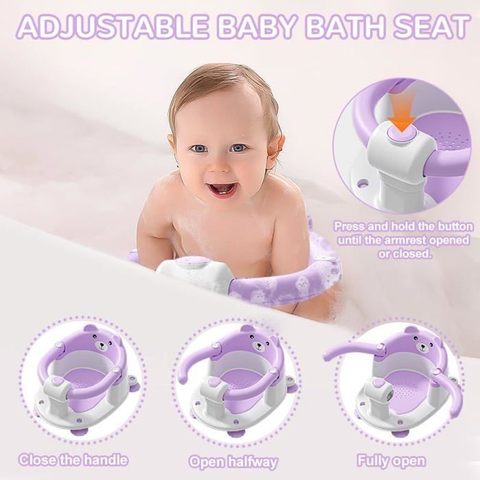 Asiento de baño para bebés de 6 meses en adelante, antideslizante, con 4 ventosas y cojín, color gris.